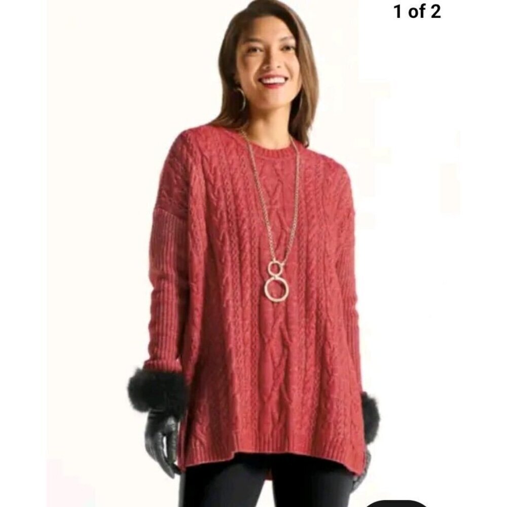 cAbi Cable Knit Sweater Women's S Playoff Pullover Sienna Fisherman Cabin Preppy
